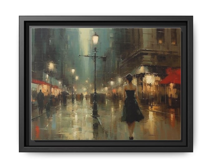 City Street Rainwalk painting Matte Canvas