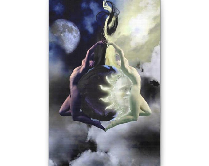 Yin Yang Moon Sun Canvas | Surreal Astral Artwork Wall Decor