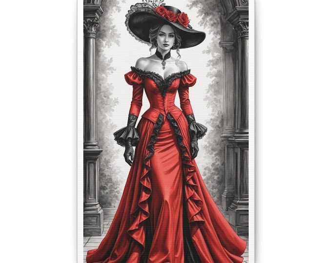 Victorian Lady in Red Dress Canvas