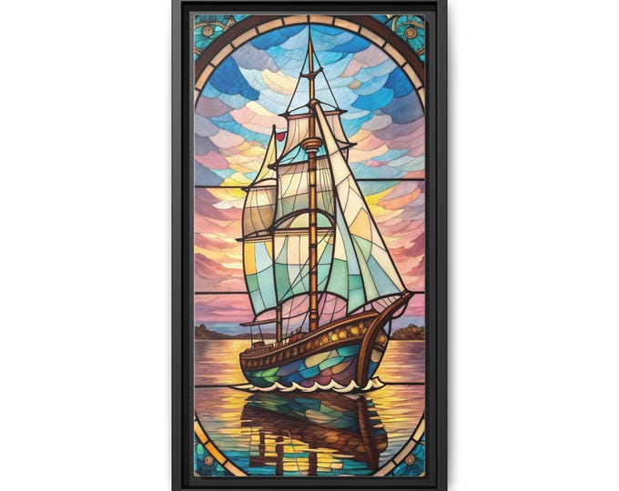Stained Glass Sailboat Matte Canvas Framed | Nautical Wall Art