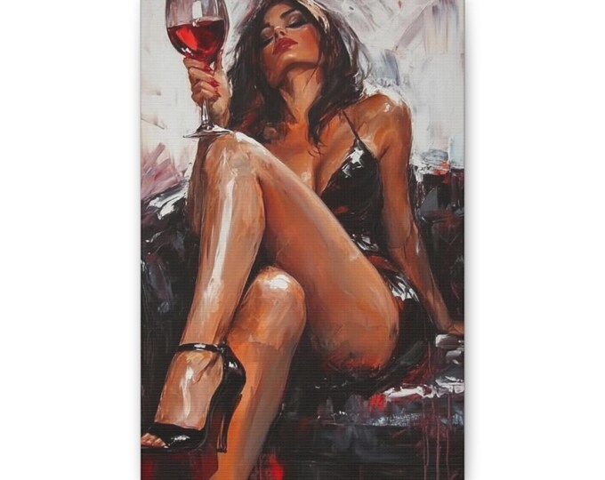 Woman with Wine Canvas | Sexy Figurative Wall Art