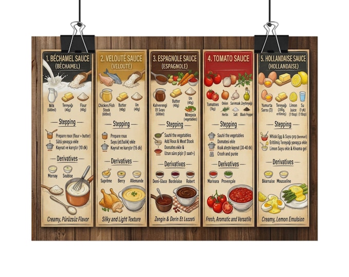 Classic French Sauces Chart Rolled Posters | Kitchen Poster
