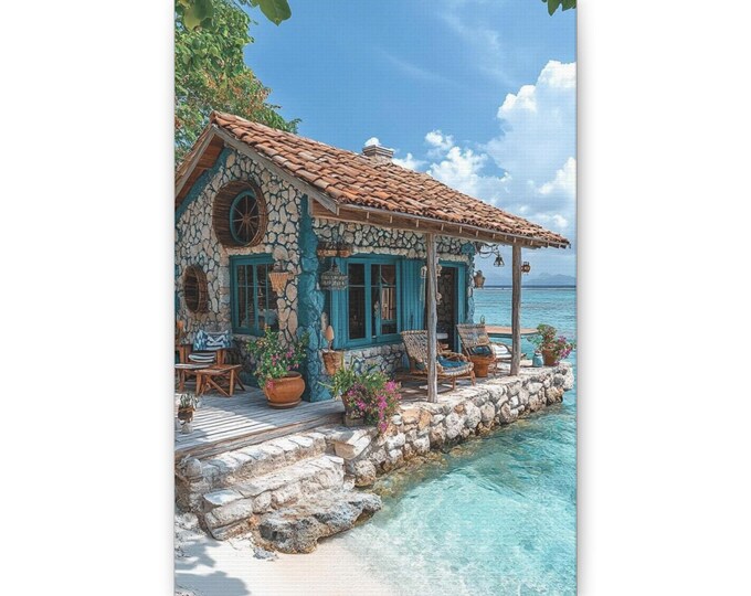 Coastal Cottage Canvas | Beach House Wall Art, Seaside Decor