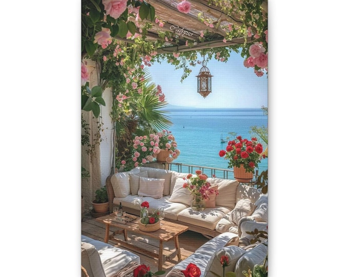 Seaside Terrace Floral Print Canvas