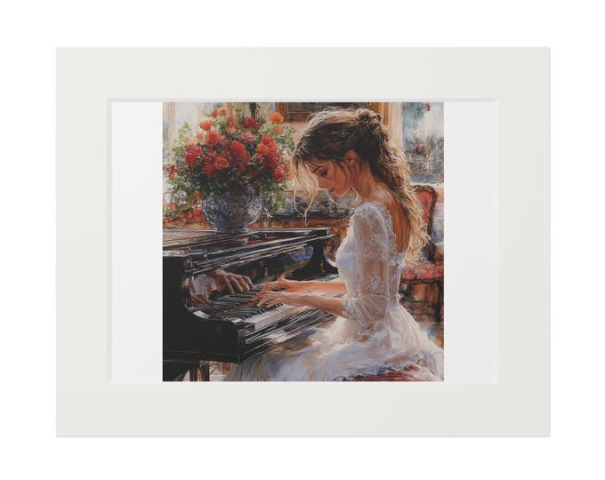 Young Woman at Piano Fine Art Print Passepartout Paper Frame
