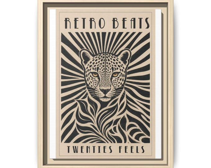 Retro Beats Leopard Poster Matte Canvas, Framed | Vintage Art Deco Wall Decor