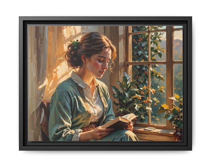 Woman Reading by Window Matte Canvas, Framed | Vintage Portrait Wall Art