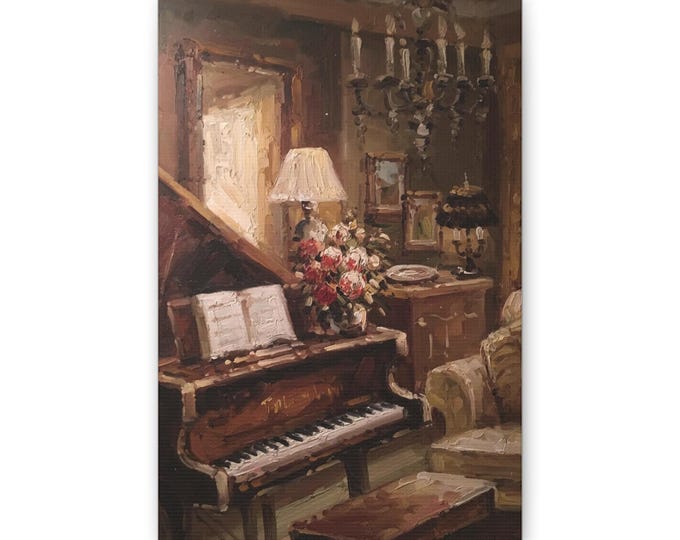 Vintage Piano Room Canvas | Classical Still Life Wall Art