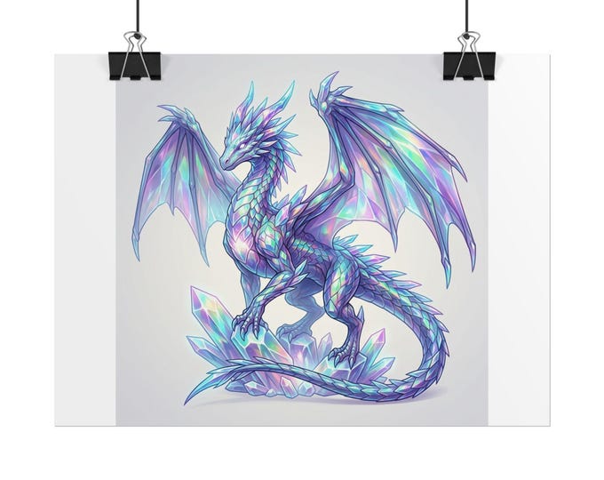Iridescent Crystal Dragon Rolled Poster | Fantasy Dragon Wall Art