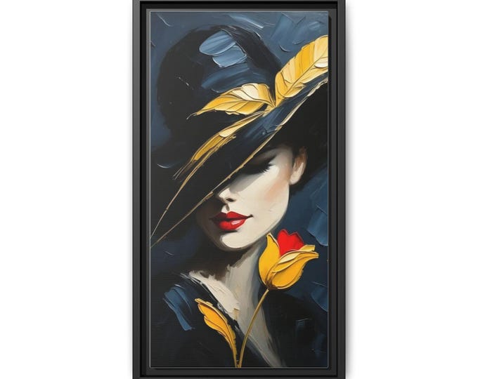 Elegant Lady Portrait Matte Canvas Framed | Modern Wall Art