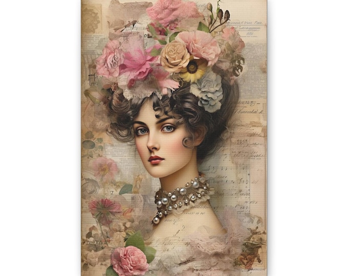 Victorian Floral Portrait Classic Canvas | Vintage Woman Wall Art