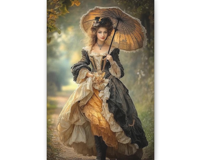 Victorian Lady with Parasol Canvas Wall Art | Classic Portrait, Romantic Decor