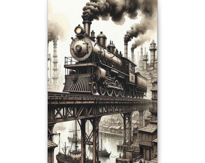 Steam Locomotive Train Canvas | Vintage Industrial Wall Art