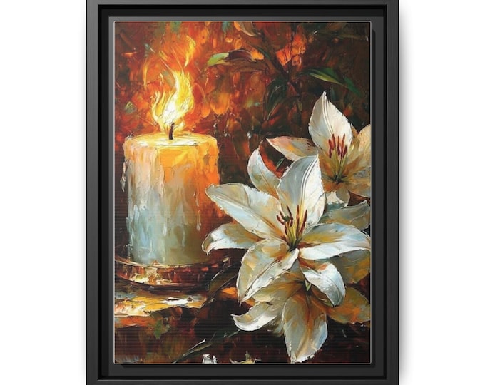 Candle and White Lilies Matte Canvas Framed