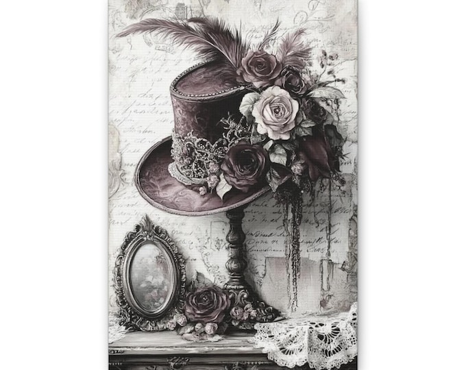 Victorian Rose Top Hat Canvas | Vintage Steampunk Wall Art