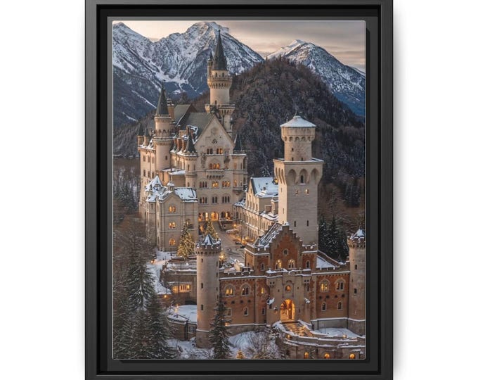 Neuschwanstein Castle Winter Scene Matte Canvas Framed