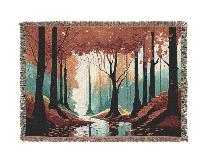 Autumn Forest Tapestry Woven Blanket | Pixel Art Woodland Scene