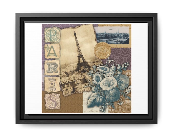 Vintage Paris Collage Matte Canvas Framed