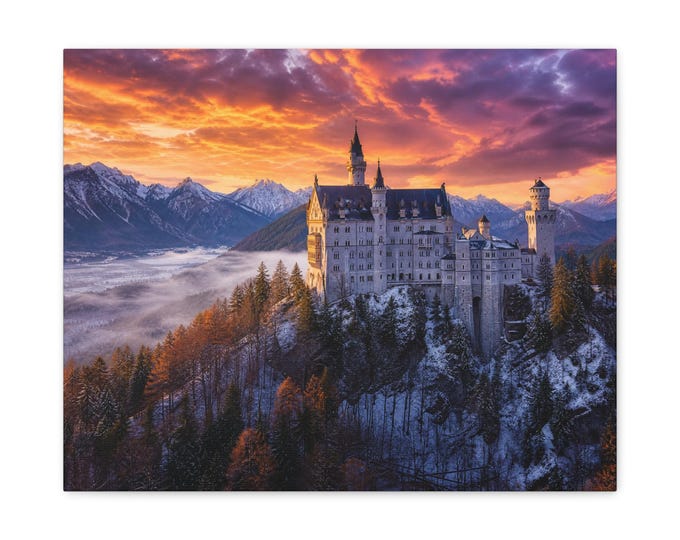 Neuschwanstein Castle Sunset Matte Canvas