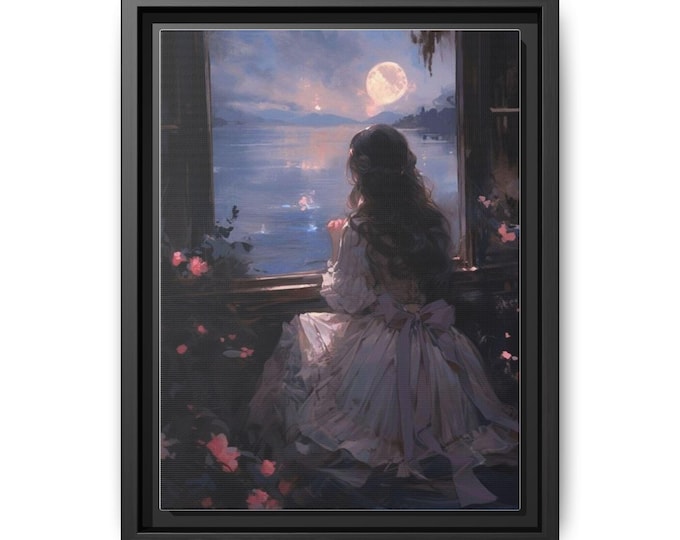 Girl at Window Moonlight Painting canvas