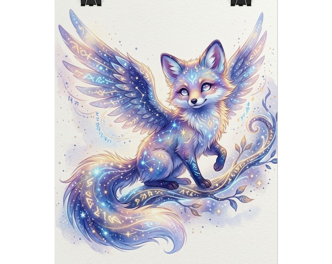 Celestial Winged Fox Rolled Poster | Fantasy Fox Wall Art, Starry Night Illustration