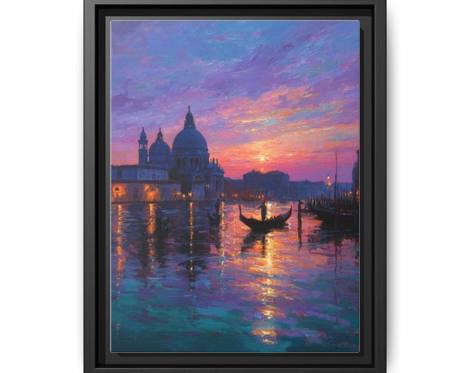 Venice Sunset Gondola Matte Canvas Framed | Multi-Color Wall Art