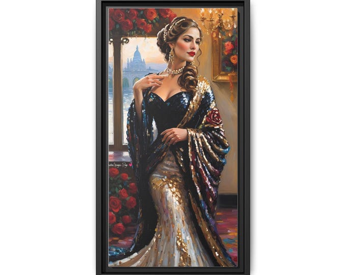 Elegant Victorian Lady Framed Canvas | Matte Multi-Color Wall Art