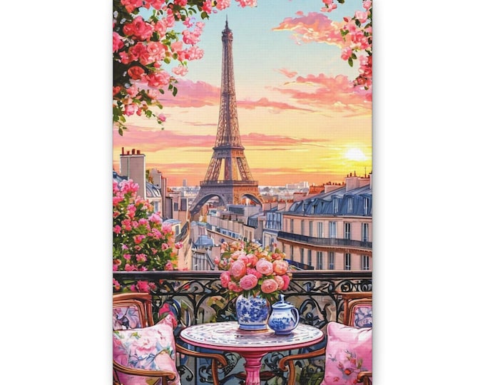 Eiffel Tower Balcony Scene Canvas | Paris Sunset Wall Art