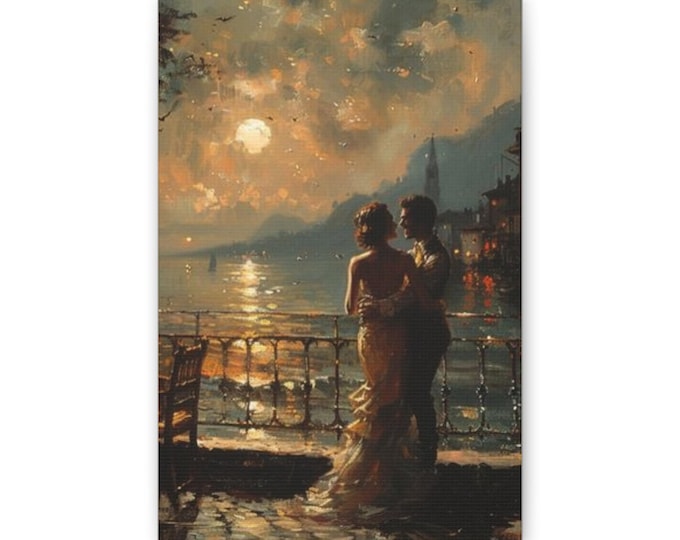 Romantic Moonlit Seaside Couple Canvas