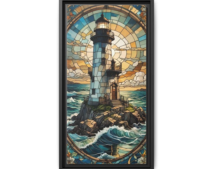 Stained Glass Lighthouse Matte Canvas Framed | Nautical Wall Art