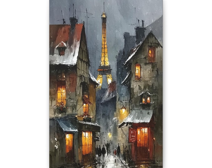 Paris Street Scene Canvas | Eiffel Tower Painting Wall Art