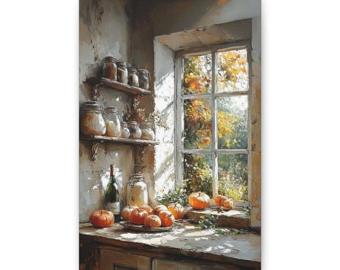 Autumn Window Still Life Classic Canvas | Pumpkin Kitchen Wall Art