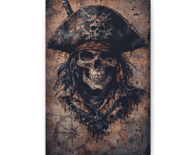 Pirate Skull Canvas Print | Nautical Map Wall Art vintage