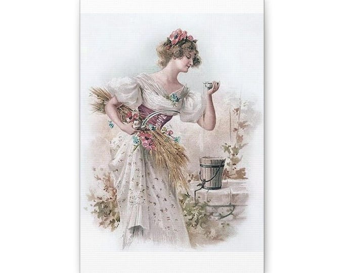 Victorian Lady with Bouquet Canvas | Vintage Floral Wall Art