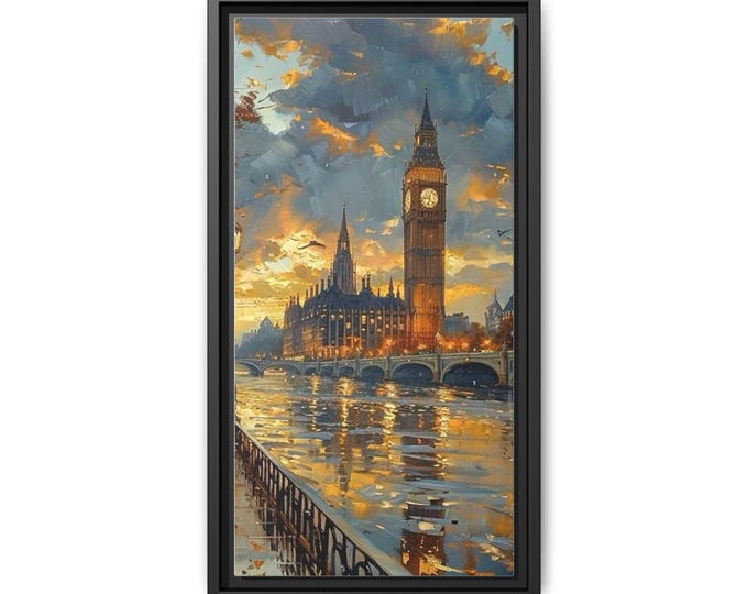 London Big Ben at Dusk Matte Canvas Framed | Cityscape Wall Art