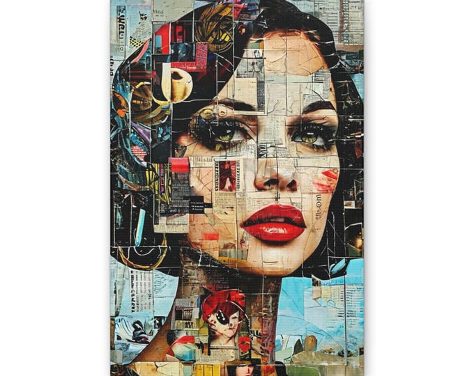 Pop Art Patchwork Portrait Classic Canvas | Modern Collage Wall Art