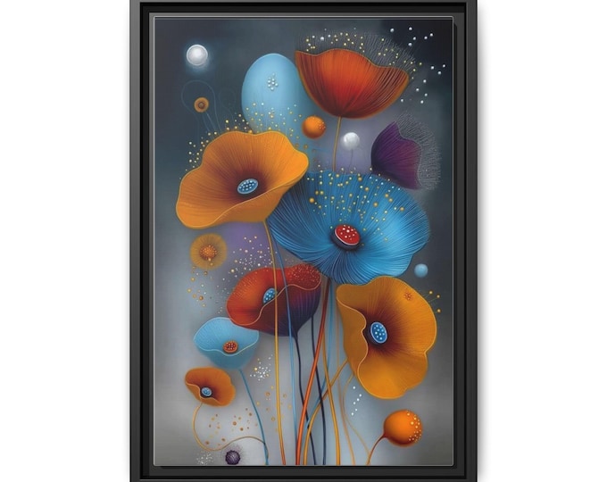 Colorful Abstract Poppies Matte Canvas Framed | Floral Wall Art