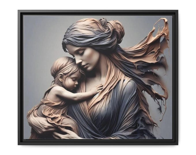 Mother and Child Sculpture Art Matte Canvas Framed | Wall Art