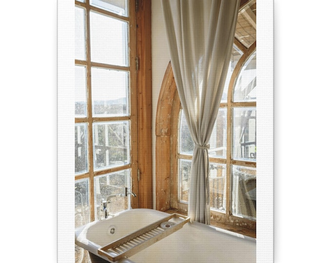 Cozy Bathtub Window Scene Stretched Canvas | Spa Bathroom Wall Art