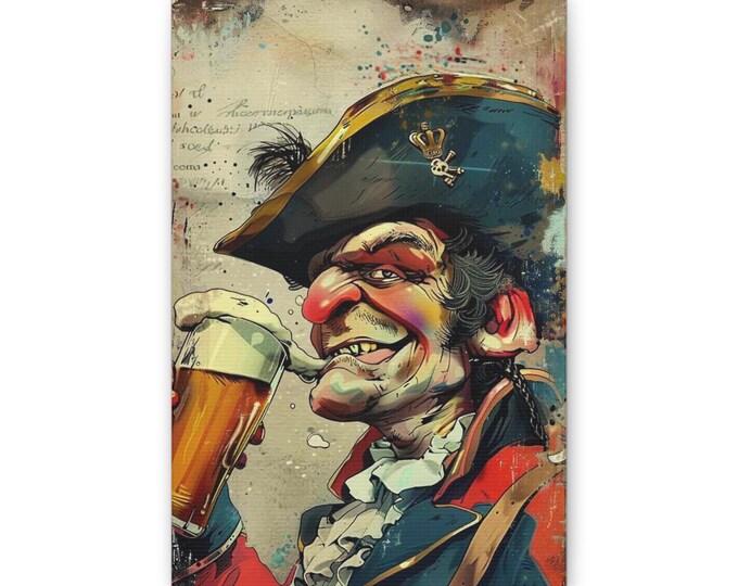 Drunken Pirate Canvas | Nautical Wall Art, Vintage Sailor Illustration