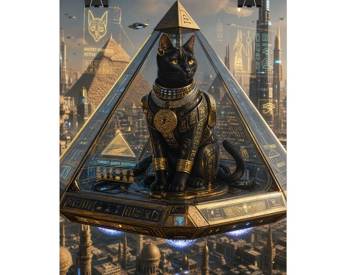 Egyptian Cyberpunk Cat Poster | Rolled Art Print