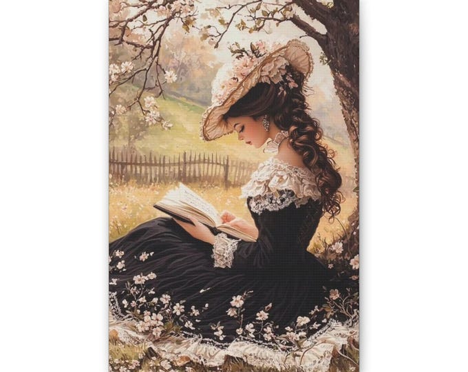 Victorian Lady Reading Canvas | Romantic Vintage Wall Art