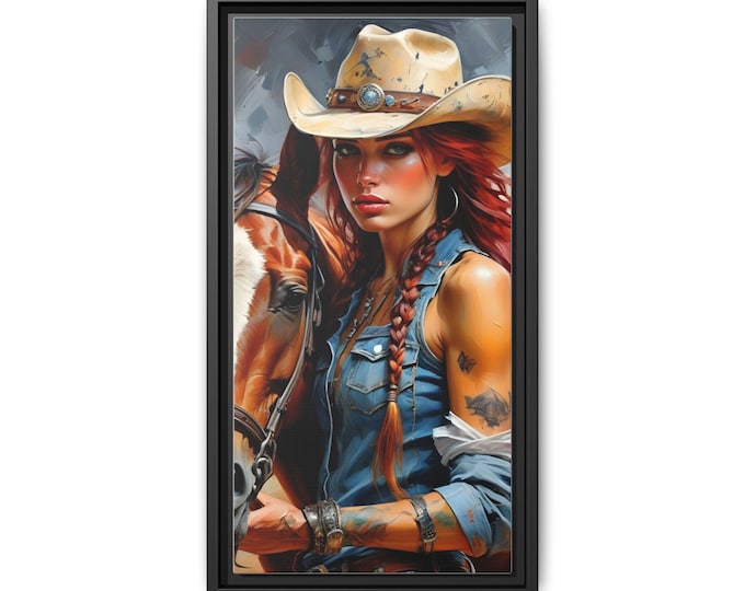 Cowgirl Portrait Matte Canvas Framed | Western Woman Wall Art