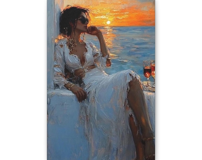 Sunset Seaside Woman Canvas