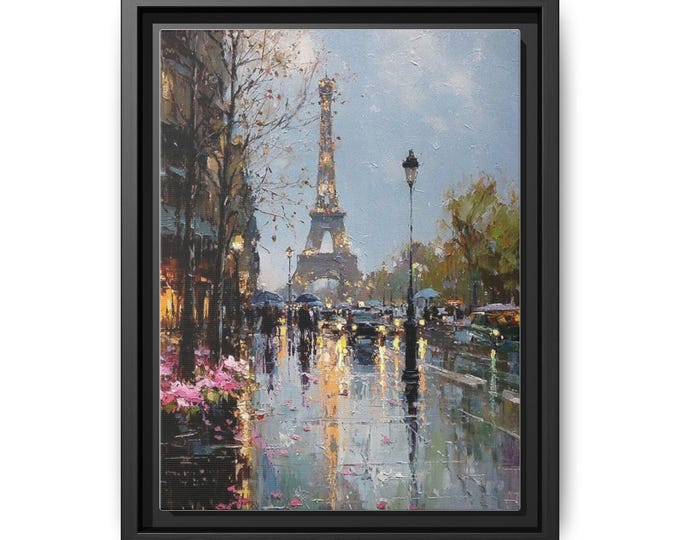 Eiffel Tower Rainy Street Canvas Framed