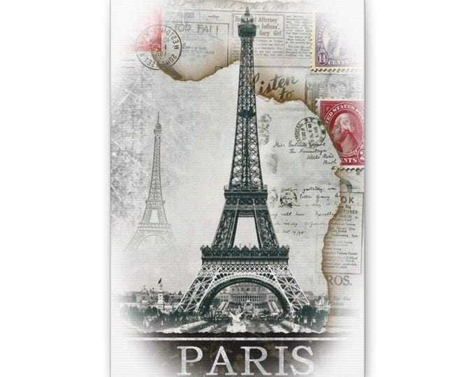Paris Eiffel Tower Vintage Postcard Canvas | Paris Wall Art
