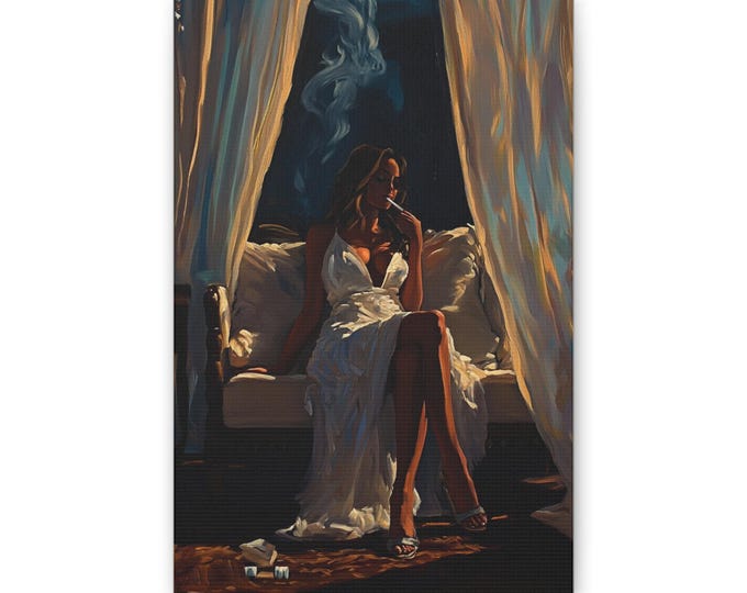 Woman in White Dress Painting Canvas | Romantic Moody Figurative Art