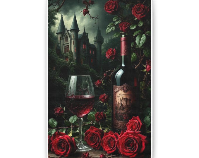 Gothic Castle with Wine & Red Roses Canvas