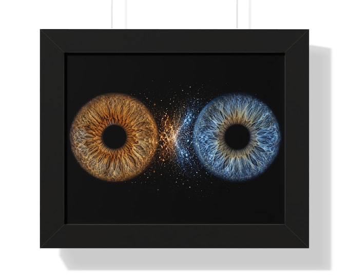 Golden and Blue Eye Irises Framed Horizontal Poster | Anatomical Eye Art