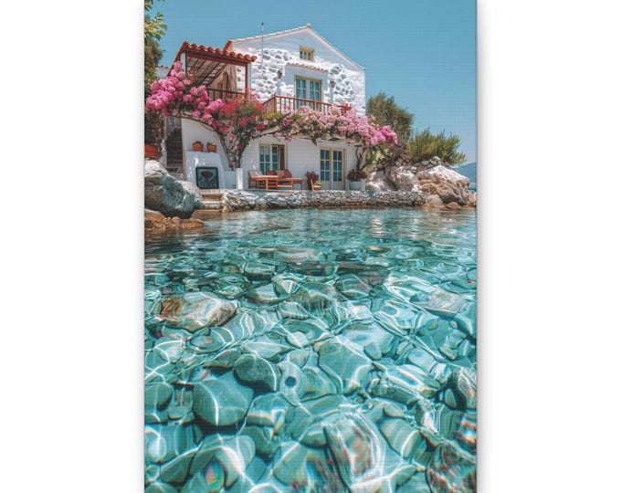 Seaside Villa Beach Scene Canvas